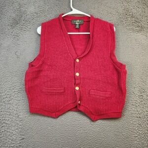 Vintage Orvis Mens Sweater Vest Medium Red Shetland Wool Knit Button Up Pockets
